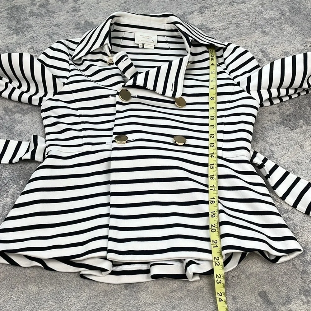 Kate Spade Nautical Striped Bow Jacket Crop Double Breasted Black White Sz M